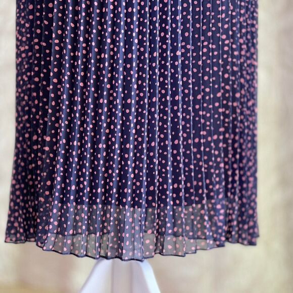 NWT Sam Edelman Chiffon Navy Blue & Pink Polka Dot Pleated Maxi Dress Size 12 - Picture 5 of 8
